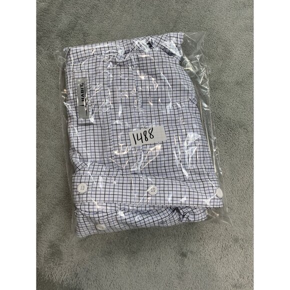 Habit Men's Medium Dockside Check Black-Colony Blue Short Sleeve Shirt - Picture 10 of 10